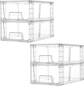 Two sets of clear stackable pull-out drawers with removable dividers, shown against a white background.