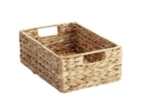 A natural water hyacinth storage basket with handles, shown against a white background.